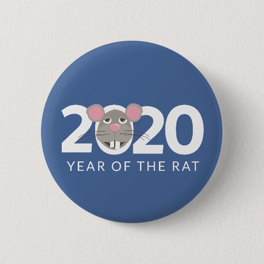 Badge Rond 5 Cm 2020 année du rat classique bleu (Devant)
