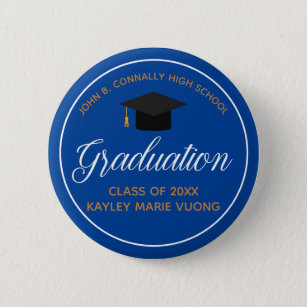 Badge Rond 5 Cm 2024 Graduation Blue Gold Custom High School Nom