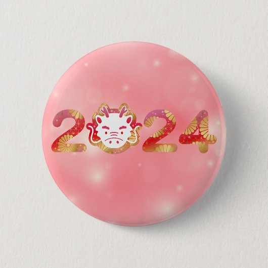 Badge Rond 5 Cm 2024, Nouvel An Chinois, Bouton Dragon (Devant)