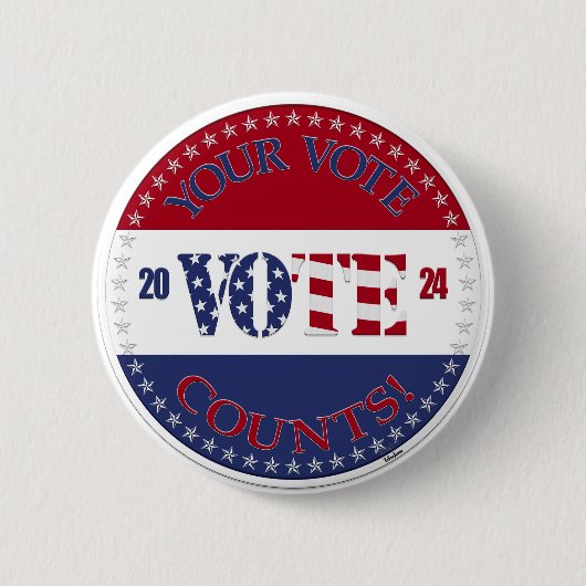 Badge Rond 5 Cm 2024 Votre vote compte USA Drapeau VOTE (Devant)