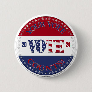 Badge Rond 5 Cm 2024 Votre vote compte USA Drapeau VOTE