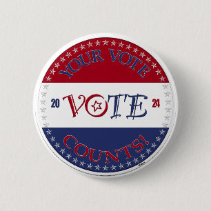 Badge Rond 5 Cm 2024 Votre vote compte VOTE Script