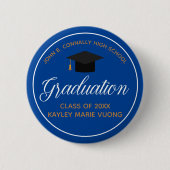 Badge Rond 5 Cm 2025 Graduation Blue Gold Custom High School Nom (Devant)