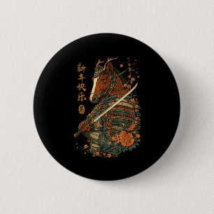 Badge Rond 5 Cm 2026 Année du Cheval Art de la Vague Japonaise Nou