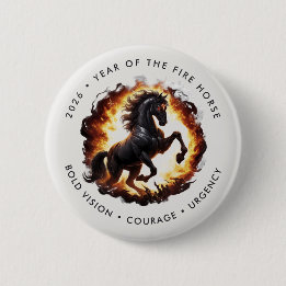 Badge Rond 5 Cm 2026 Year of the Fire Horse Motivational