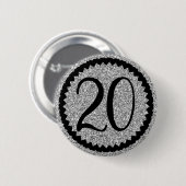 Badge Rond 5 Cm 20e anniversaire Parties scintillant d'argent Clas (Devant & derrière)