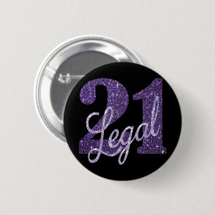 Badge Rond 5 Cm 21 and legal Purple 21st Birthday Chic Glitter