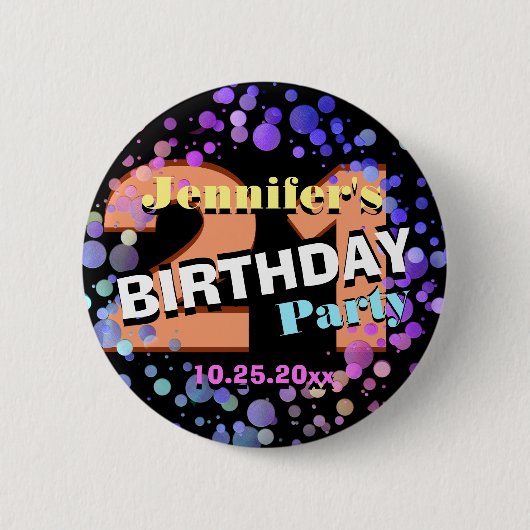 Badge Rond 5 Cm 21ème fête d'anniversaire de coutume (Devant)