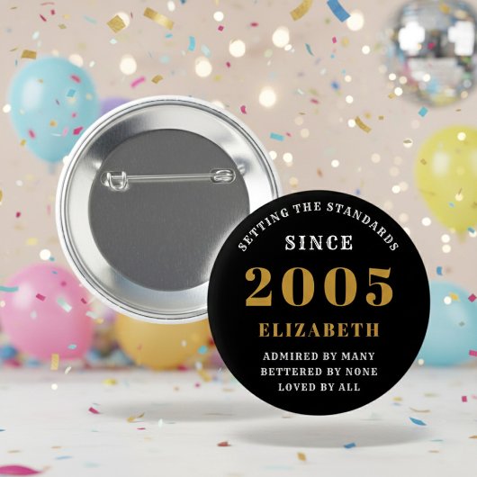 Badge Rond 5 Cm 21st Birthday 2005 Elegant Chic Black Gold
