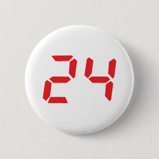 Badge Rond 5 Cm 24 heures sur 24, numéro numérique du réveil rouge