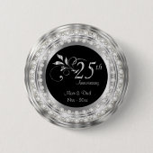 Badge Rond 5 Cm 25e anniversaire du Mariage de diamants d'argent (Devant)
