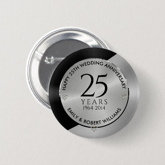 Badge Rond 5 Cm 25e anniversaire du mariage noir et argent 2 (Devant & derrière)