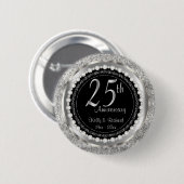 Badge Rond 5 Cm 25ème Texte argenté de l'anniversaire de mariage (Devant & derrière)