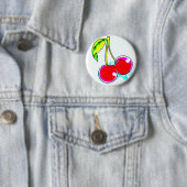 Badge Rond 5 Cm 2 cerises rouges (En situation)