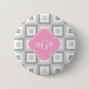 Badge Rond 5 Cm 2 Gris What Conc Carré Rose Quatrefoil 3 Monogramm