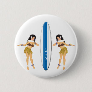 Badge Rond 5 Cm 2 Hulas et Surf Board