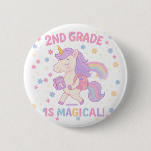 Badge Rond 5 Cm 2e année est magique Retour à l'école Unicorn