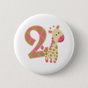 Badge Rond 5 Cm 2e anniversaire Giraffe rose
