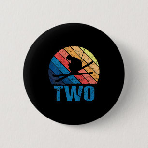 Badge Rond 5 Cm 2e anniversaire Retro Ski Ski Ski 2 ans Garçon fil