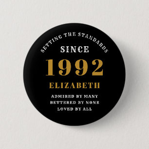 Badge Rond 5 Cm 30e anniversaire 1992 Elegant Gold Black Chic