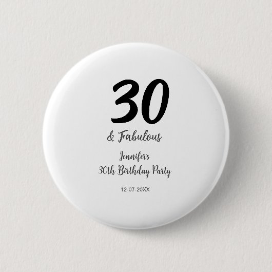 Badge Rond 5 Cm 30e anniversaire ajouter nom date année noir (Devant)