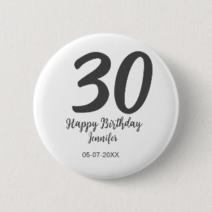 Badge Rond 5 Cm 30e anniversaire ajouter nom date année noir modèl