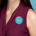Badge Rond 5 Cm 30e anniversaire diamants parties scintillant bleu<br><div class="desc">Un bouton élégant, glamour et girly 30ème anniversaire de fête. Turquoise parties scintillant en faux-losange de couleur bleu vert avec un cadre doré. Modèles pour un nom, 30 ans et une date. Date de naissance ou date de la fête/anniversaire. Lettres blanches et turquoises. Le nom est écrit avec un script...</div>