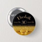 Badge Rond 5 Cm 30e anniversaire noir or monogramme élégant (Devant & derrière)