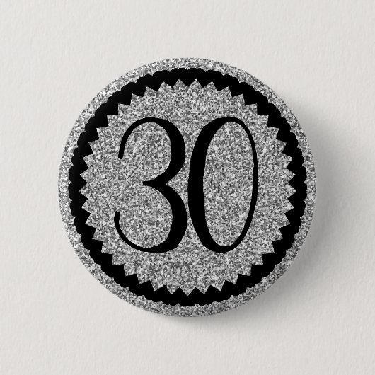 Badge Rond 5 Cm 30e anniversaire Parties scintillant d'argent clas (Devant)