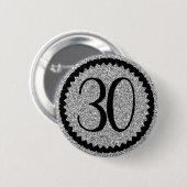 Badge Rond 5 Cm 30e anniversaire Parties scintillant d'argent clas (Devant & derrière)