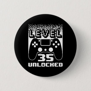 Badge Rond 5 Cm 35e anniversaire pour homme niveau 35 joueur déver
