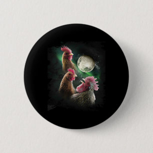 Badge Rond 5 Cm 3 poulets lune loup poulets hurlements loups 
