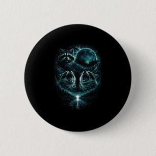 Badge Rond 5 Cm 3 raton laveur hurleur mystique lunaire bleu froid
