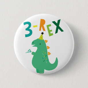 Badge Rond 5 Cm 3 Rex Anniversaire Garçon Dinosaur Pin