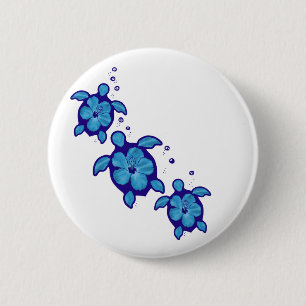 Badge Rond 5 Cm 3 tortues bleues de Honu