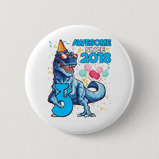 Badge Rond 5 Cm 3E Anniversaire Dinosaur 3 ans Garçon Enfants Awes (Devant)