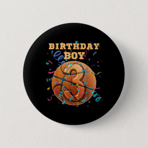Badge Rond 5 Cm 3e anniversaire garçon Trois 3 ans de basket-ball 