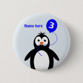 Badge Rond 5 Cm 3e anniversaire pingouin ajouter nom bleu (Devant)