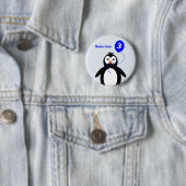 Badge Rond 5 Cm 3e anniversaire pingouin ajouter nom bleu (En situation)