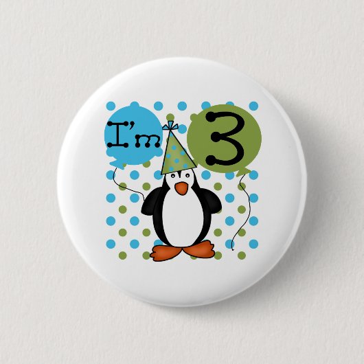 Badge Rond 5 Cm 3ème Anniversaire de pingouin (Devant)