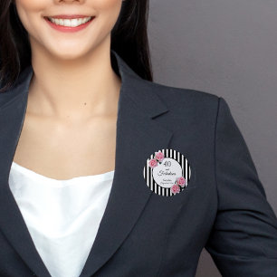 Badge Rond 5 Cm 40 roses roses roses noires rayures blanches