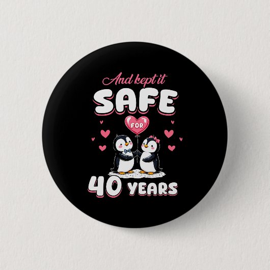 Badge Rond 5 Cm 40 Years Wedding Anniversary Penguin Couples Match (Devant)