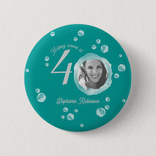 Badge Rond 5 Cm 40e anniversaire de la fête Bubble Dark Turquoise