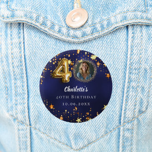 Badge Rond 5 Cm 40e anniversaire marine bleu or étoiles photo
