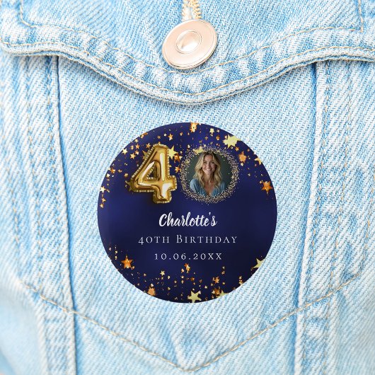 Badge Rond 5 Cm 40e anniversaire marine bleu or étoiles photo