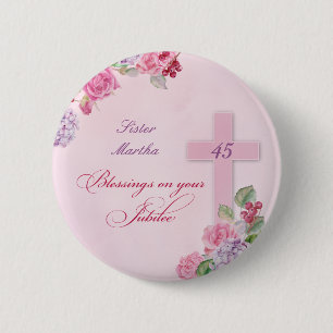 Badge Rond 5 Cm 45e anniversaire de vie religieuse Sœur catholique