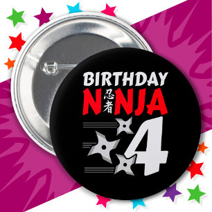 Badge Rond 5 Cm 4 Ans Ninja Party Stars Enfants 4e anniversaire
