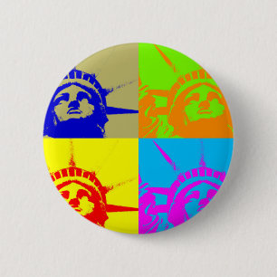 Badge Rond 5 Cm 4 Couleur Pop Art Lady Liberty