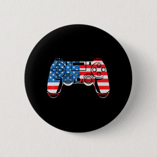 Badge Rond 5 Cm 4 juillet Jeu Vidéo Gamer USA Drapeau Enfants Garç