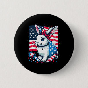 Badge Rond 5 Cm 4 juillet Lapin Patriotique Usa American Flag Rabb